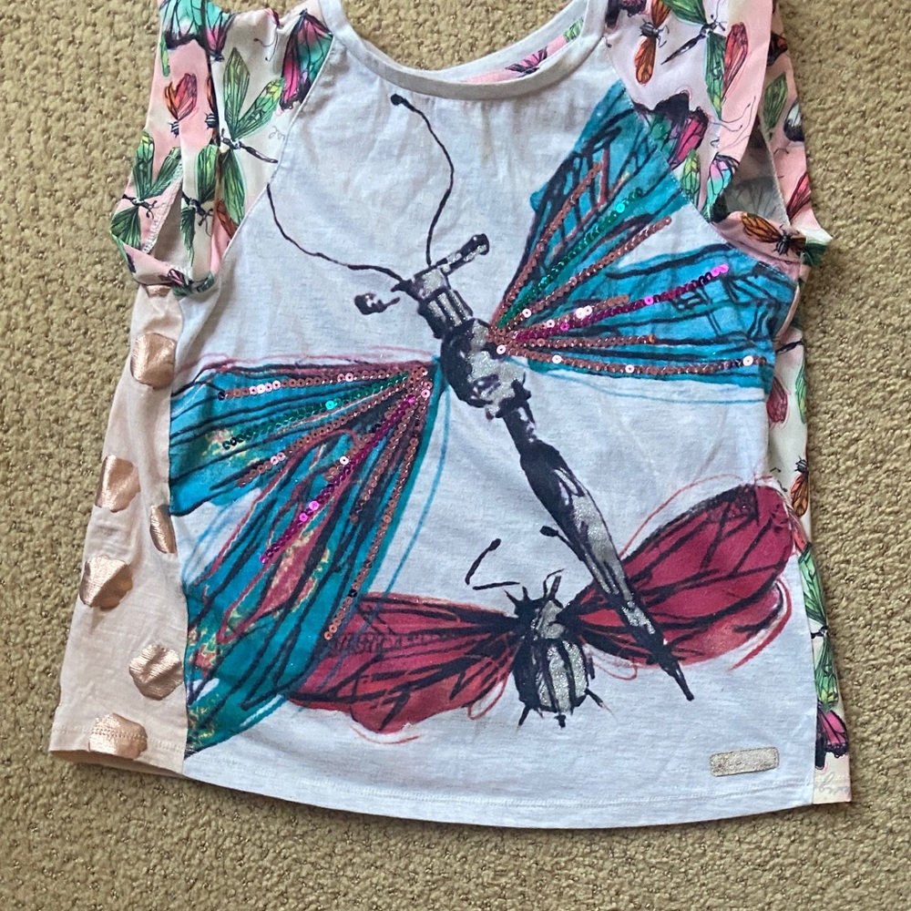 Desigual Kids Long Sleeve Butterfly Shirt - Teal and Red